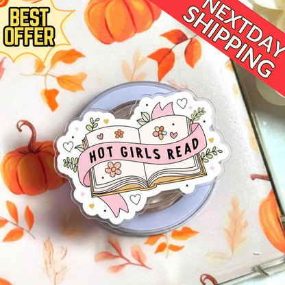 Hot Girls Read MagSafe Phone Grip: Pastel Bookish Magnetic Phone Stand, Cute Reading Phone Holder, Gift for Book Lovers & Readers