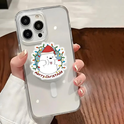 Merry Christmas Ice Bear MagSafe Phone Grip: Kawaii Holiday Magnetic Popgrip, Cute Xmas Bear Phone Holder, Festive Gift For Teens & Kids