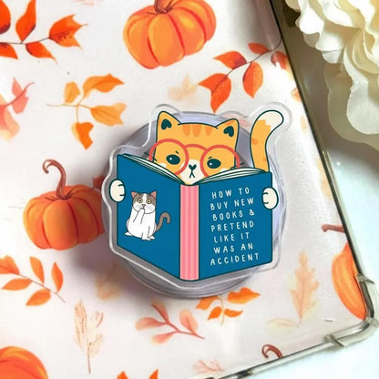 How To Buy New Books Cat MagSafe Phone Grip: Kawaii Cat Reading Book Magnetic Popgrip, Funny Meme Phone Holder, Cute Gift for Book Lovers