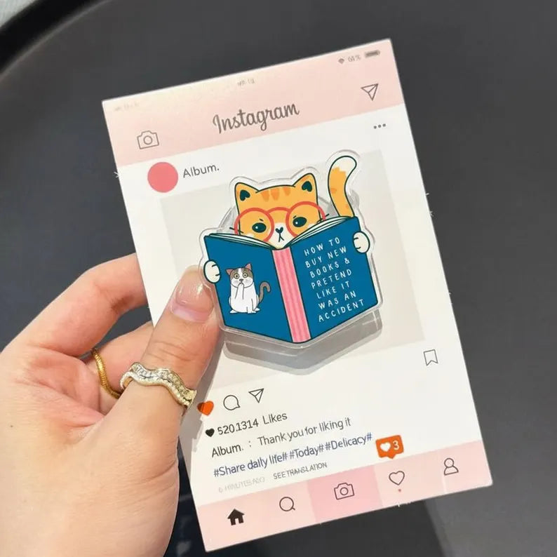 How To Buy New Books Cat MagSafe Phone Grip: Kawaii Cat Reading Book Magnetic Popgrip, Funny Meme Phone Holder, Cute Gift for Book Lovers