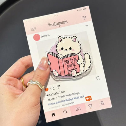 How To Be Mean But Lovable Cat MagSafe Phone Grip: Kawaii Cat Reading Book Magnetic Griptok, Funny Cat Lover Phone Holder, Gift for Teens