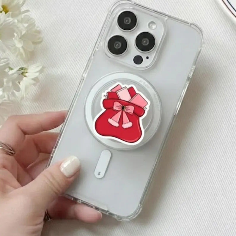 Christmas Stocking MagSafe Phone Grip: Cute Holiday Stocking Magnetic Kindle Grip with Gifts, Festive Phone Holder, Christmas Gift for Her