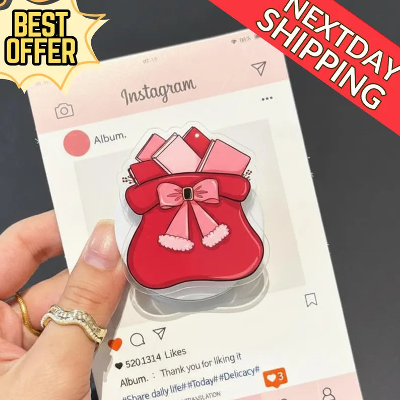 Christmas Stocking MagSafe Phone Grip: Cute Holiday Stocking Magnetic Kindle Grip with Gifts, Festive Phone Holder, Christmas Gift for Her