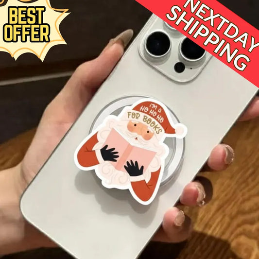 Santa Book Lover MagSafe Phone Grip – Cute Christmas Reading Magnetic Phone Stand, Holiday Bookish Gift, Festive Phone Holder Alternative