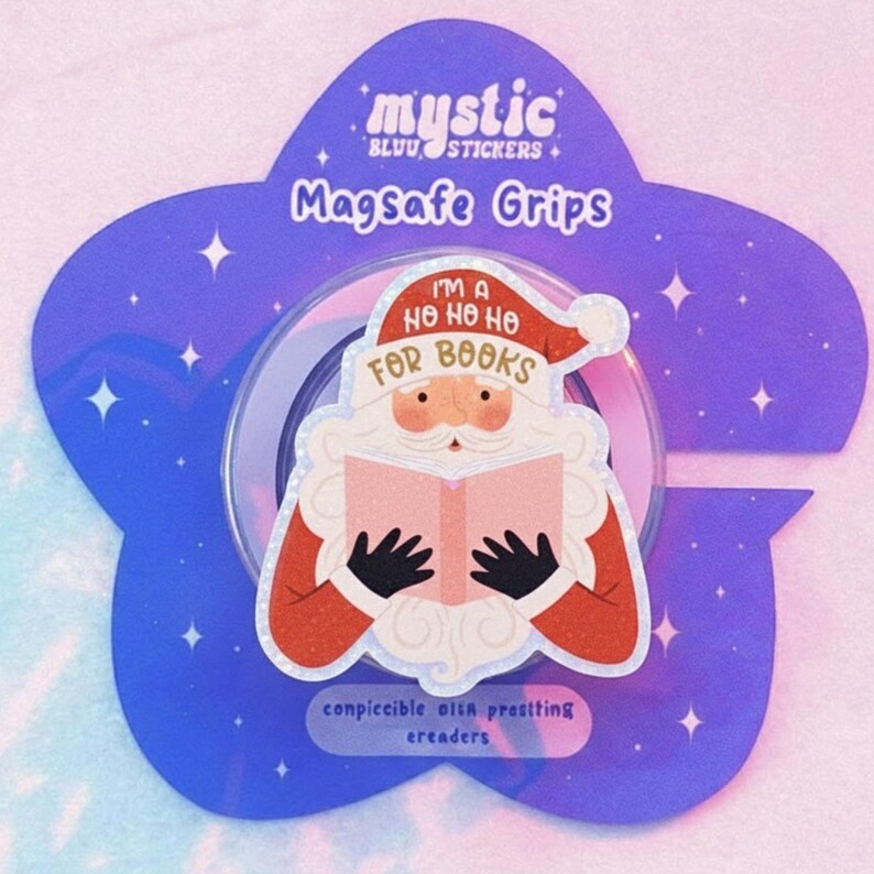Santa Book Lover MagSafe Phone Grip – Cute Christmas Reading Magnetic Phone Stand, Holiday Bookish Gift, Festive Phone Holder Alternative