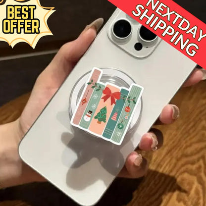 Christmas Bookshelf MagSafe Phone Grip – Cute Holiday Book Lover GripTok, Festive Magnetic Phone Stand Alternative, Bookish Gift for Readers