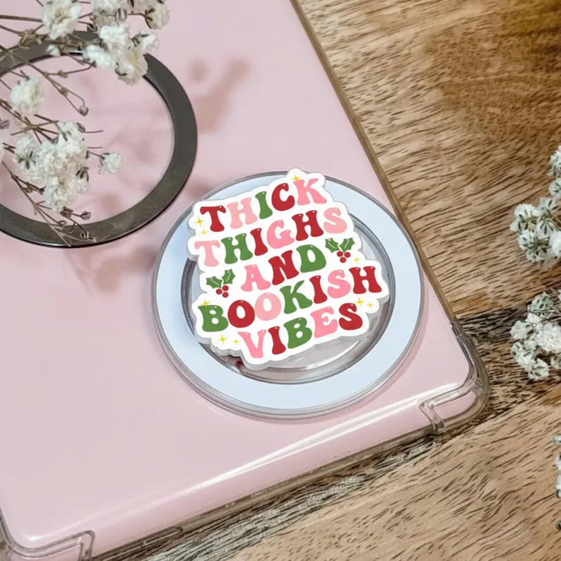 Thick Thighs and Bookish Vibes MagSafe Phone Grip – Curvy Reader GripTok, Christmas Magnetic Popgrip Alternative, Funny Book Lover Gift