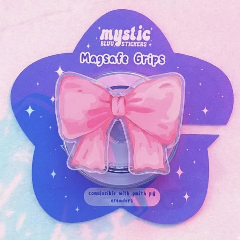 Pink Bow MagSafe Phone Grip – Cute Ribbon Phone Grip, Kawaii Magnetic Phone Holder, Cute Phone Accessory, Gift for Her, Sweet Pink Design