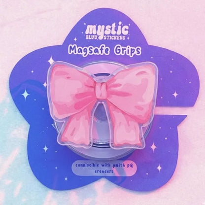Pink Bow MagSafe Phone Grip – Cute Ribbon Phone Grip, Kawaii Magnetic Phone Holder, Cute Phone Accessory, Gift for Her, Sweet Pink Design
