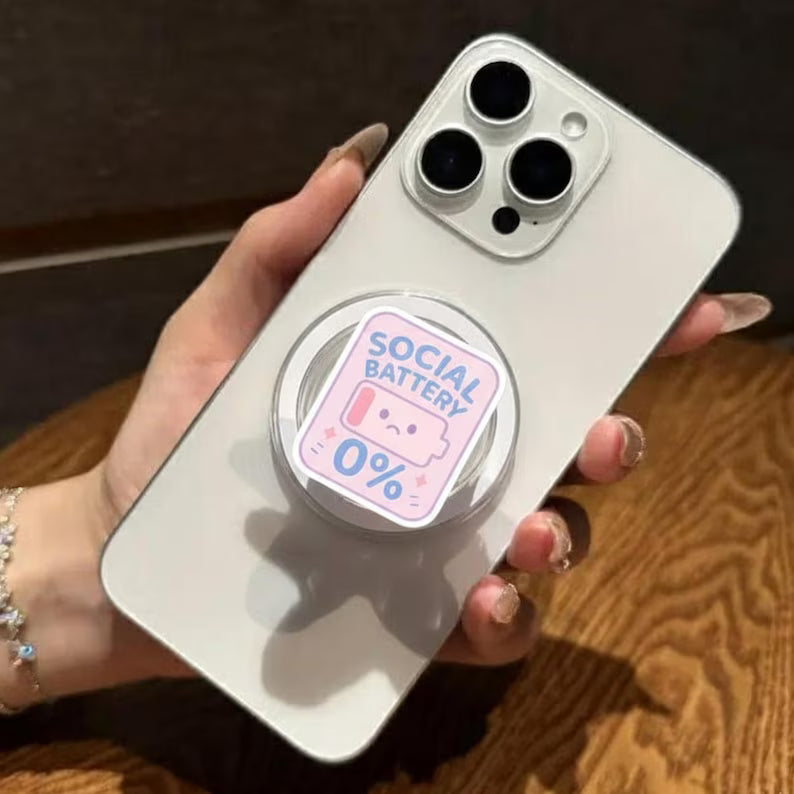 Social Battery 0% Magsafe Phone Grip, Funny Phone Stand for Introvert, Social Media Sticker Grip, Cute Social Battery Grip, Introvert Gift