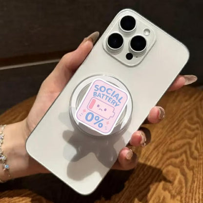 Social Battery 0% Magsafe Phone Grip, Funny Phone Stand for Introvert, Social Media Sticker Grip, Cute Social Battery Grip, Introvert Gift