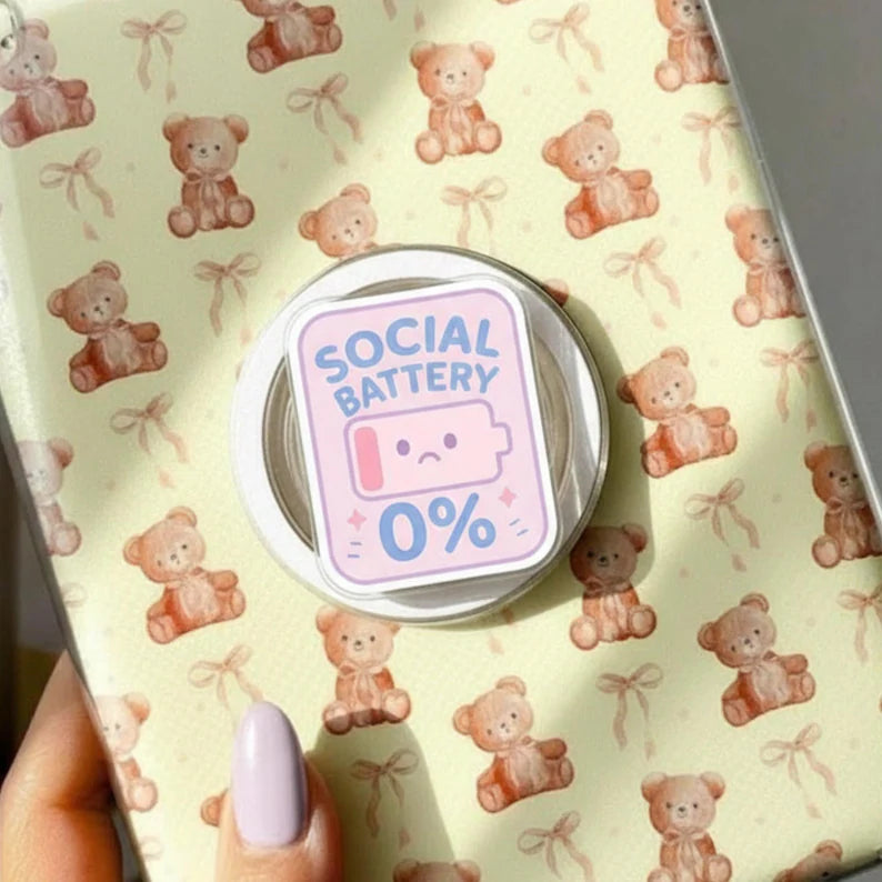 Social Battery 0% Magsafe Phone Grip, Funny Phone Stand for Introvert, Social Media Sticker Grip, Cute Social Battery Grip, Introvert Gift