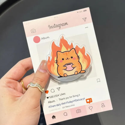 Cute Cat Magnetic Phone Grip, Motivational Magsafe Phone Stand, Fire Cat Phone Grip, Cat with Coffee, Cute Phone Accessory, Cat Lover Gift