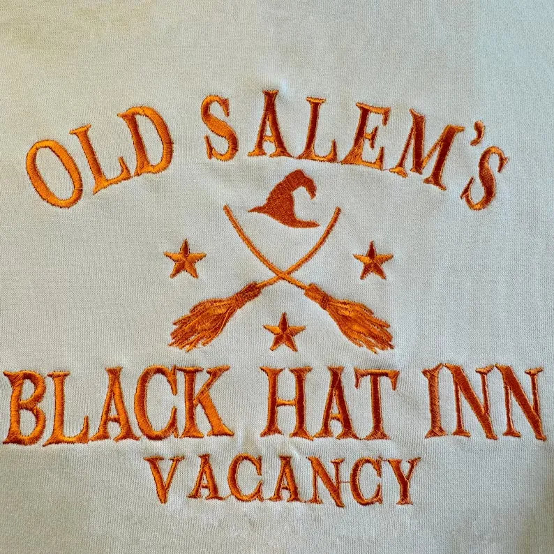 Embroidered Halloween Old Salem's Black Hat Inn Vacancy Sweatshirt