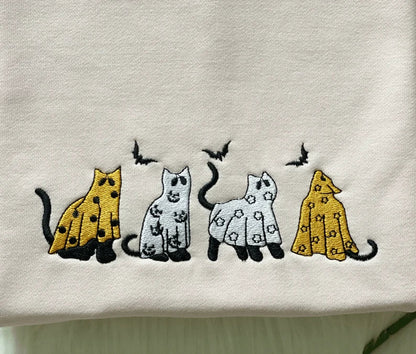 Embroidered Four Ghost Halloween Cat Sweatshirt