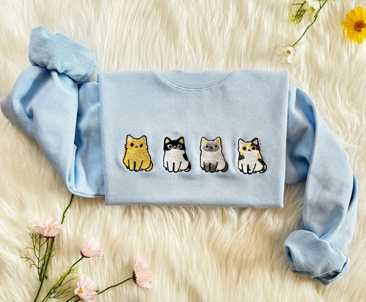 Four Embroidered Cat Sweatshirt