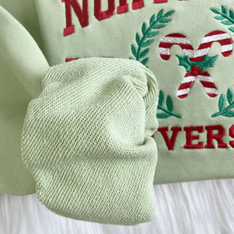 Embroidered North Pole University Sweatshirt for Christmas