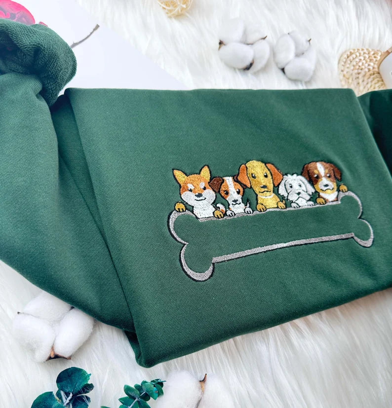 Five Cute Dog Embroidered Sweatshirt