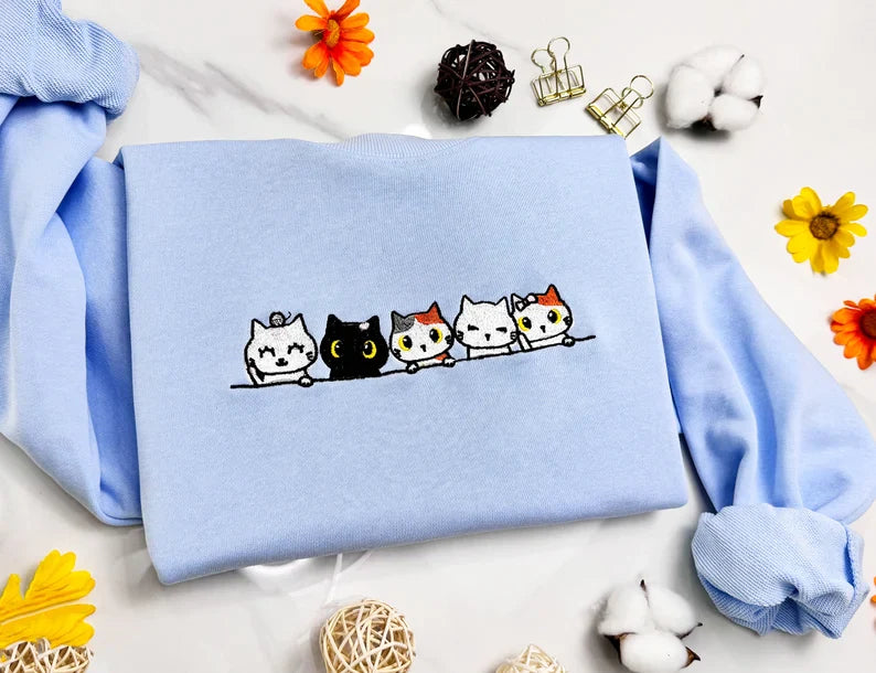 Embroidered Cat Family Sweatshirt