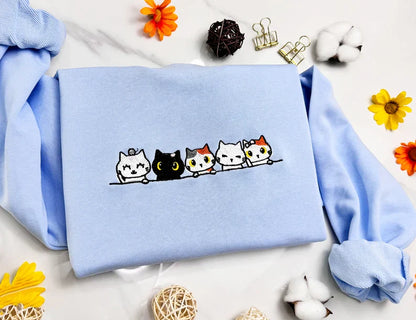 Embroidered Cat Family Sweatshirt