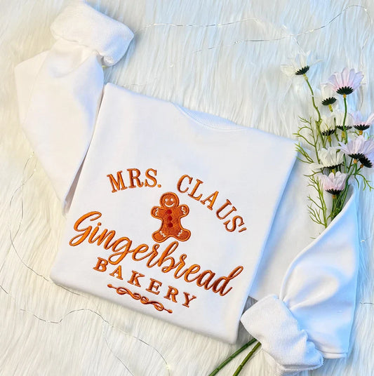 Embroidered Christmas Mrs Claus Gingerbread Sweatshirt