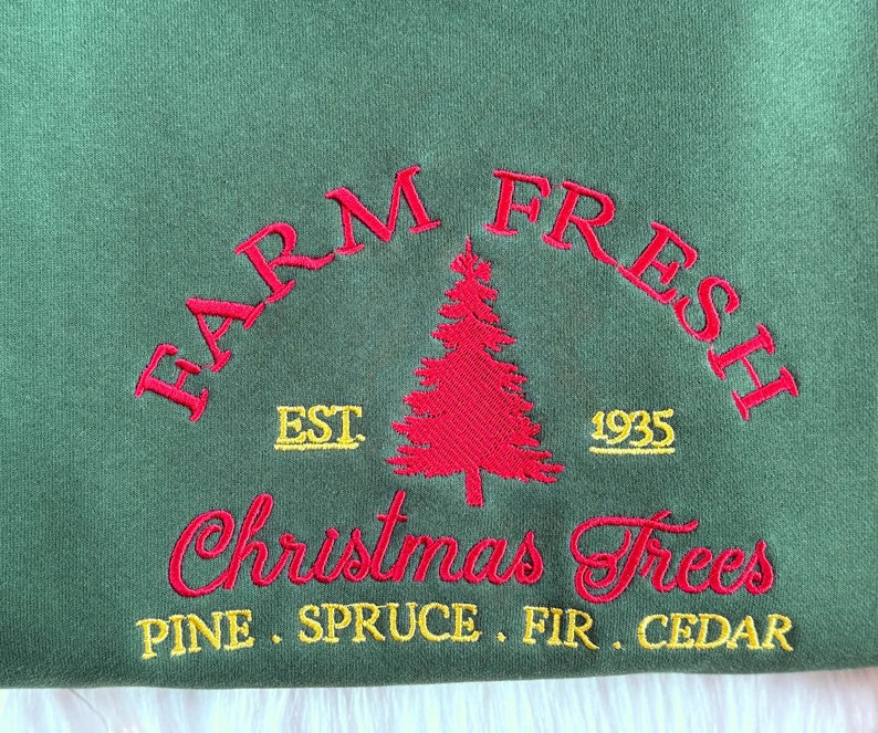 Embroidered Farm Fresh Trees Christmas Sweatshirt