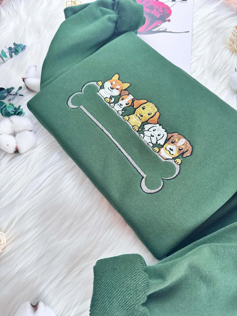 Five Cute Dog Embroidered Sweatshirt