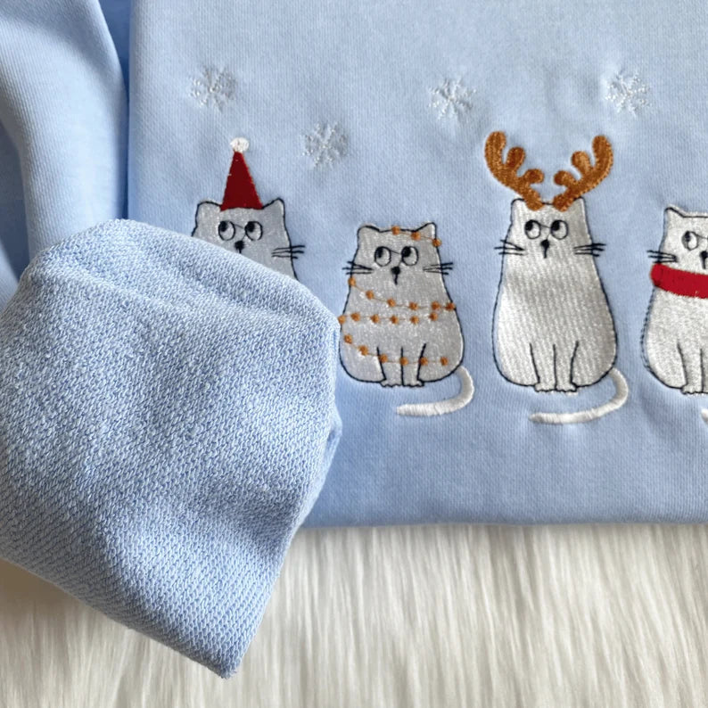Embroidered Cute Four Christmas Cat Sweatshirt