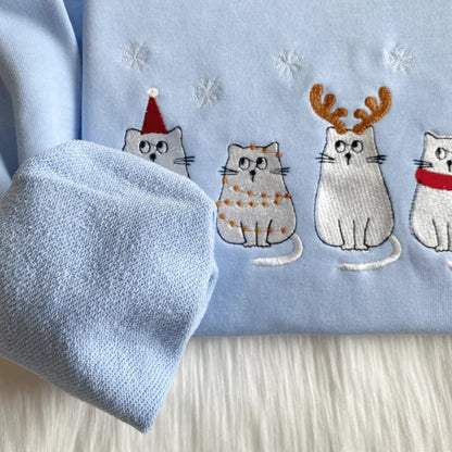 Embroidered Cute Four Christmas Cat Sweatshirt