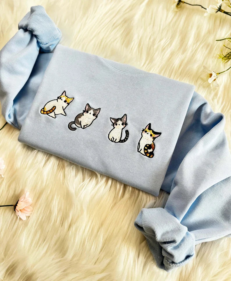Embroidered Four Cute Cat Sweatshirt