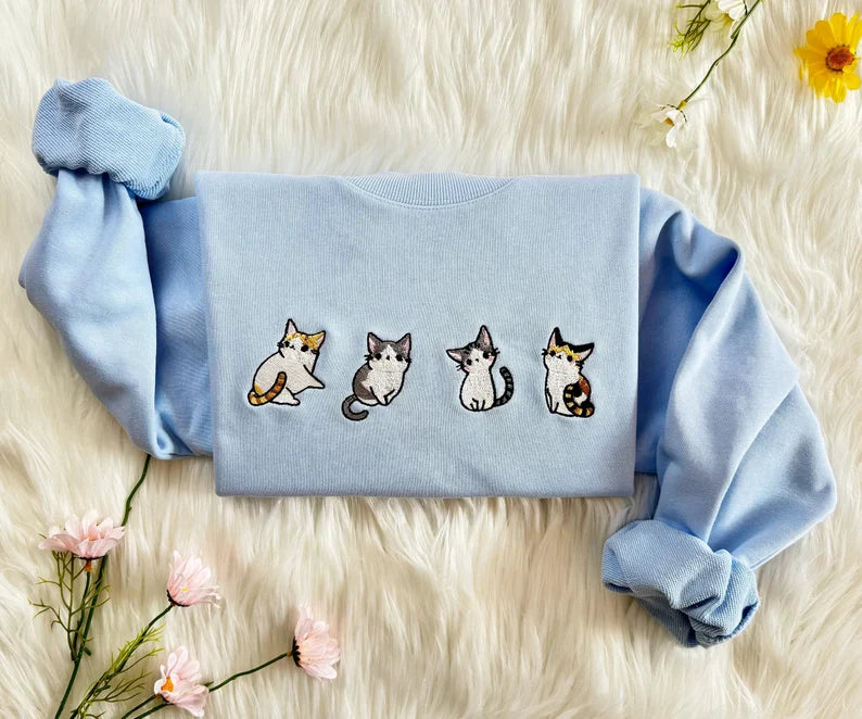Embroidered Four Cute Cat Sweatshirt