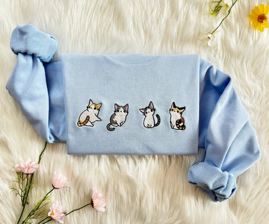 Embroidered Four Cute Cat Sweatshirt