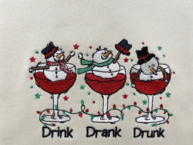 Embroidered Funny Drink Drank Drunk Christmas Snowman Sweatshirt