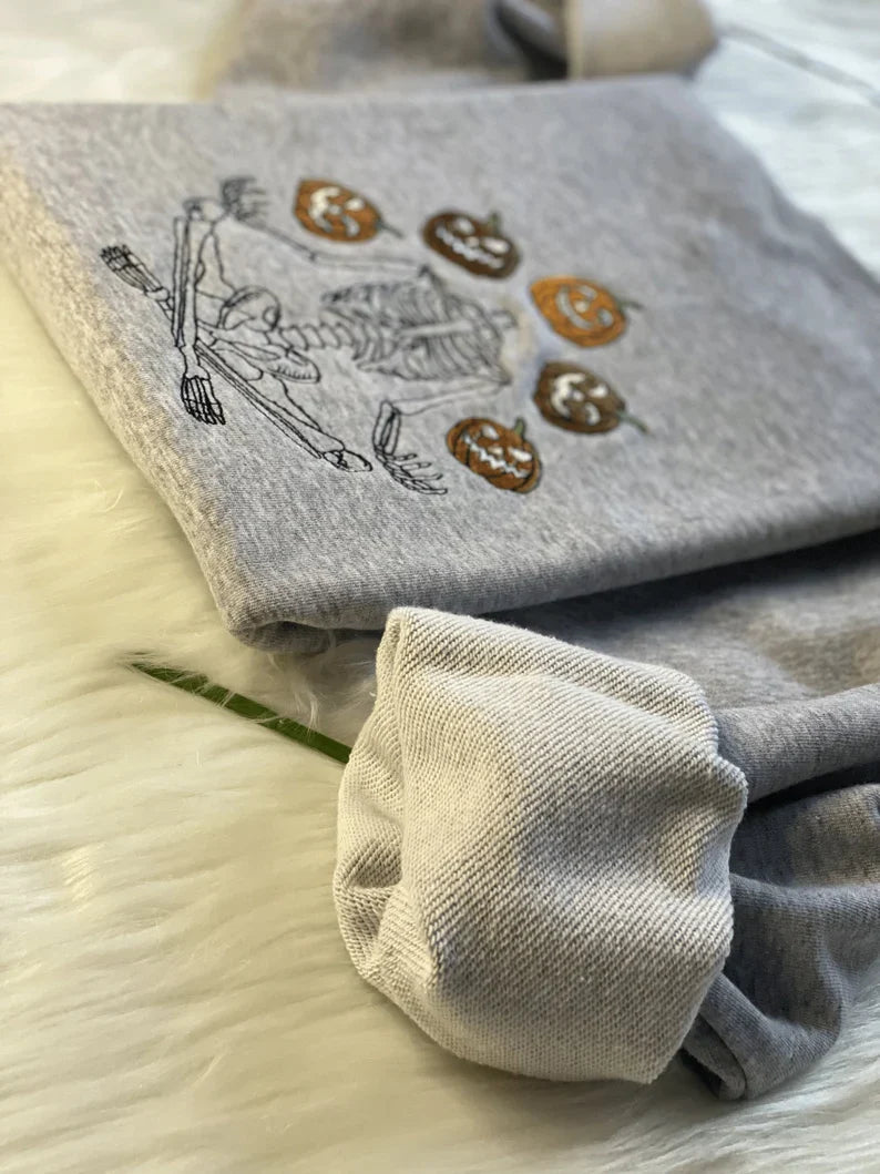 Embroidered Halloween Meditation Skeleton Sweatshirt