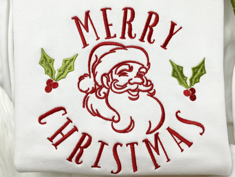Embroidered Christmas Vintage Santa Merry Christmas Sweatshirt