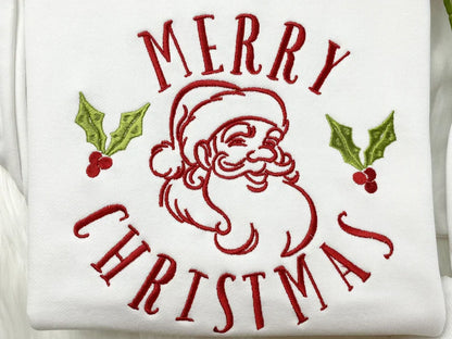 Embroidered Christmas Vintage Santa Merry Christmas Sweatshirt