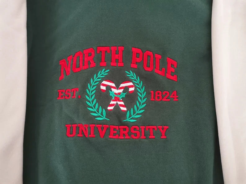 Embroidered North Pole University Sweatshirt for Christmas