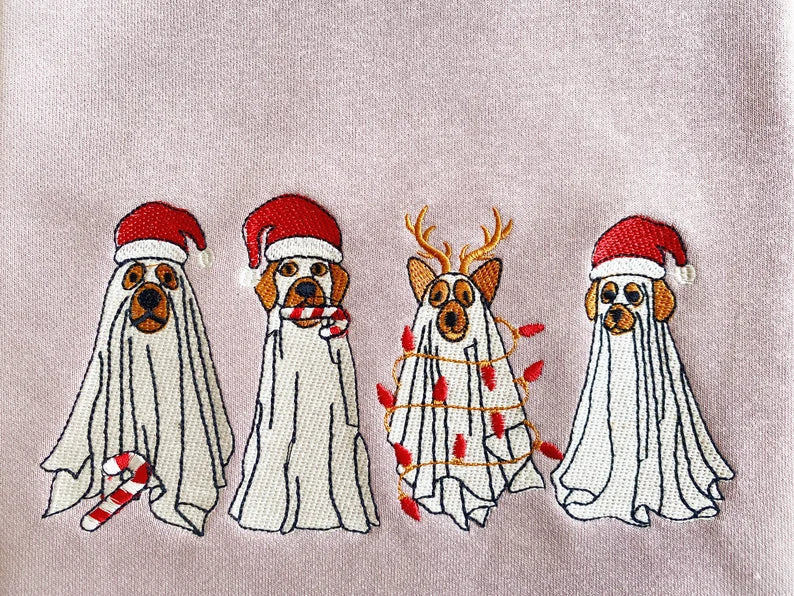Embroidered Ghost Christmas Dog Sweatshirt