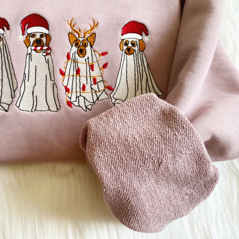 Embroidered Ghost Christmas Dog Sweatshirt