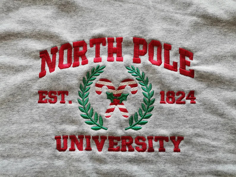 Embroidered North Pole University Sweatshirt for Christmas