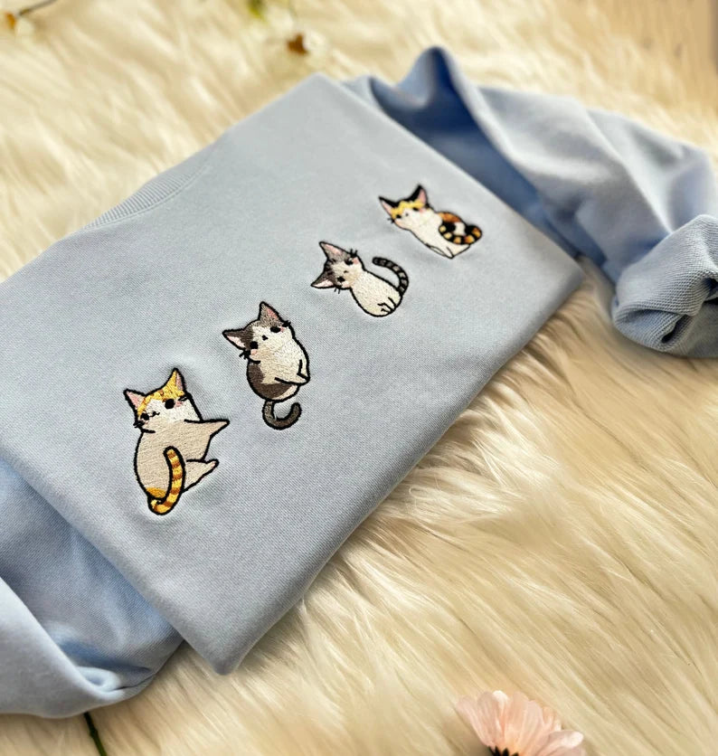 Embroidered Four Cute Cat Sweatshirt