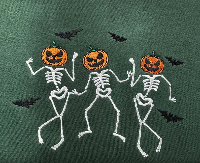 Embroidered Halloween Dancing Skeleton Sweatshirt
