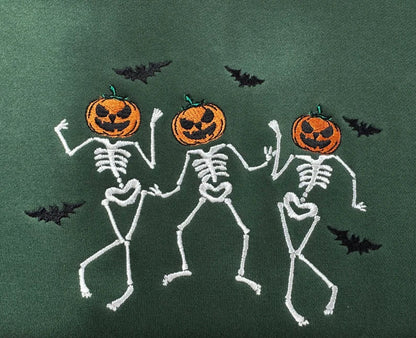 Embroidered Halloween Dancing Skeleton Sweatshirt