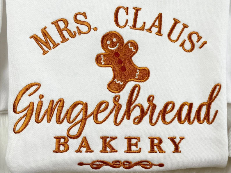 Embroidered Christmas Mrs Claus Gingerbread Sweatshirt