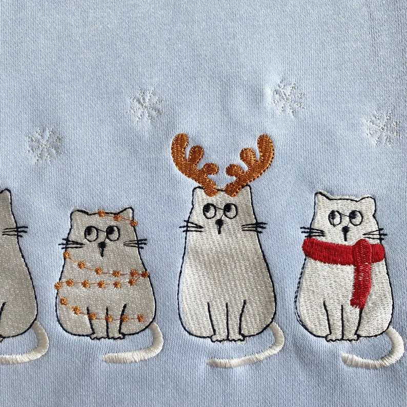 Embroidered Cute Four Christmas Cat Sweatshirt