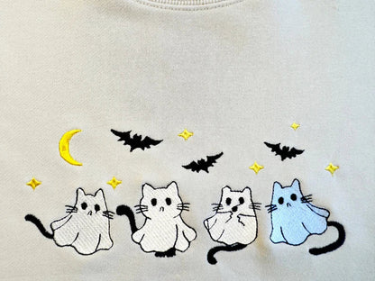 Embroidered Ghost Halloween Cat Sweatshirt