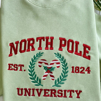 Embroidered North Pole University Sweatshirt for Christmas