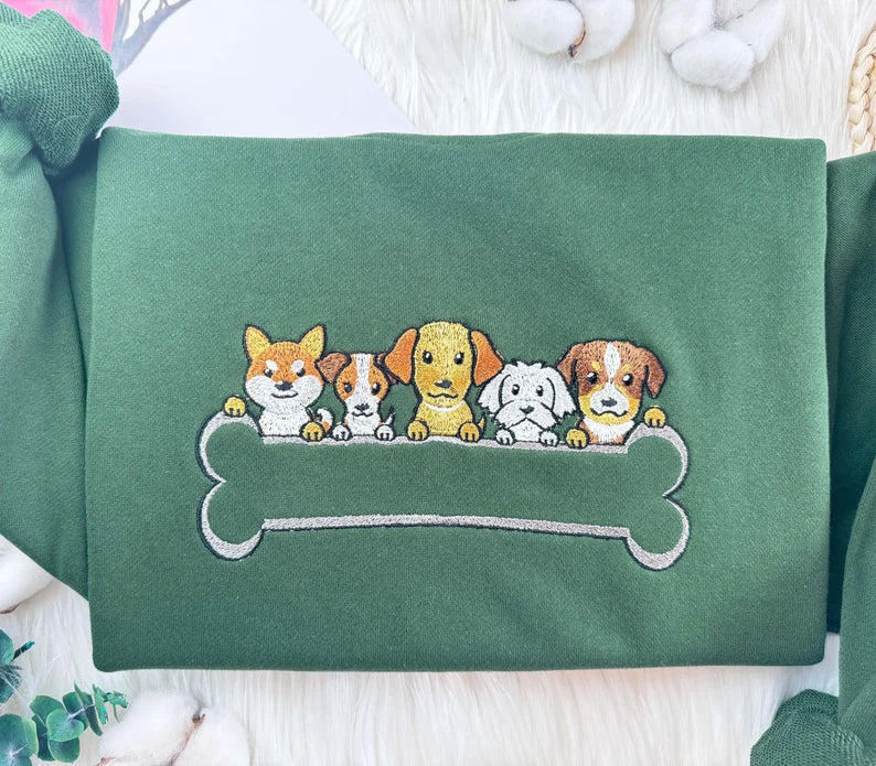 Five Cute Dog Embroidered Sweatshirt