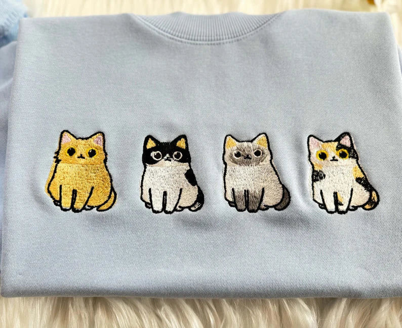 Four Embroidered Cat Sweatshirt